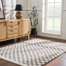 Load image into Gallery viewer, Kieu Taupe Checkered Plush Rug [Online Only]
