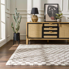 Load image into Gallery viewer, Kieu Taupe Checkered Plush Rug [Online Only]
