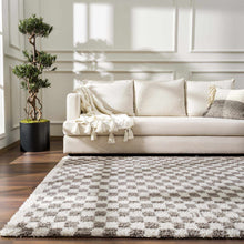 Load image into Gallery viewer, Kieu Taupe Checkered Plush Rug [Online Only]
