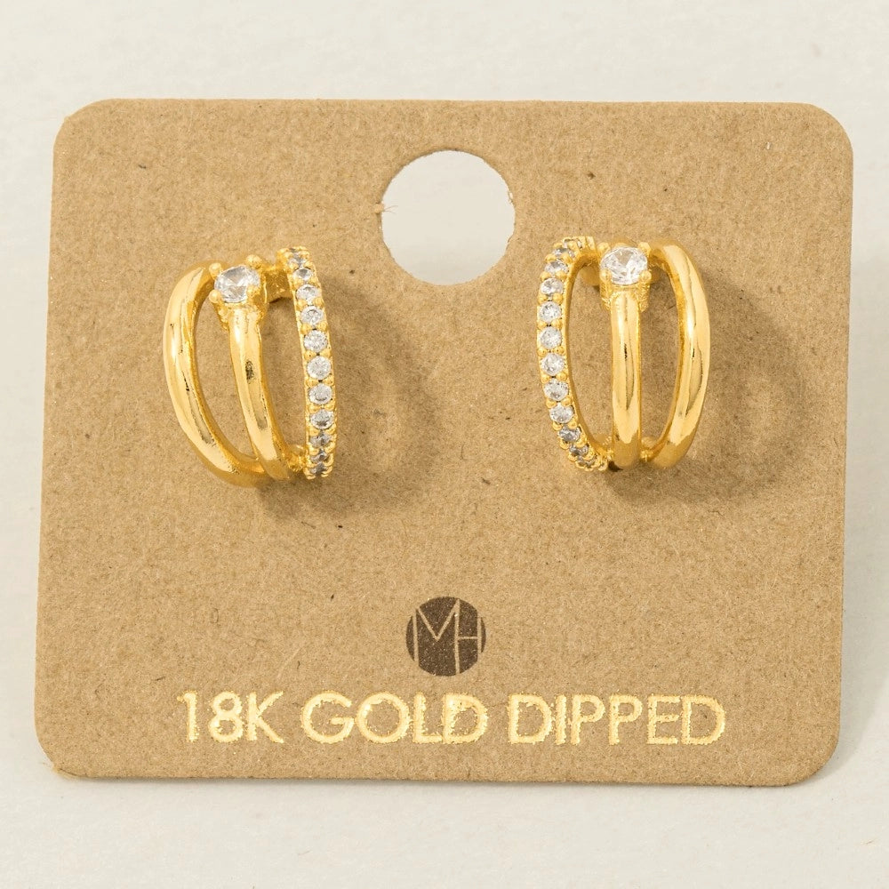 Pave Layered Hoop Huggie Earrings (2 Colors)