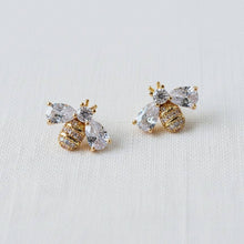 Load image into Gallery viewer, Miniature Cubic Zirconia Bee Stud Earrings
