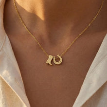 Load image into Gallery viewer, Gold Dipped Cowboy Boots Horse Shoe Charm Necklace (2 Colors)
