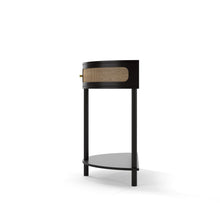 Load image into Gallery viewer, Boho Rattan Semi Circle End Table With Sliding Rattan Door [Online Only]
