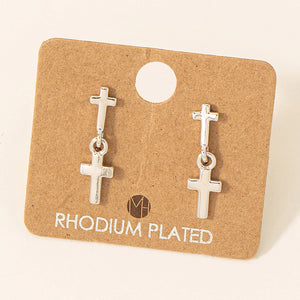 Gold Dipped Mini Cross Dangle Drop Earrings