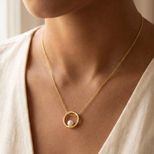 Load image into Gallery viewer, Gold Dipped Pearl Bead Ring Pendant Necklace
