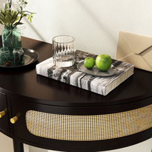 Load image into Gallery viewer, Boho Rattan Semi Circle End Table With Sliding Rattan Door [Online Only]
