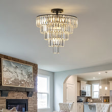 Load image into Gallery viewer, 20' Black Crystal Chandelier Ceiling Light, Modern Luxury 10-Light Flush Mount [Online Only]
