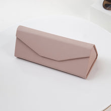 Load image into Gallery viewer, Beige Leather Hard Shell Folding Sunglasses Case
