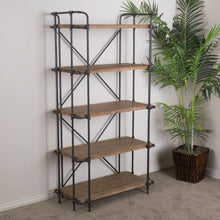 Load image into Gallery viewer, Yorktown Industrial 5 Shelf Bookcase with Metal Pipework and Solid Fir [Online Only]
