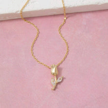 Load image into Gallery viewer, Dainty Chain Gold Rose Bud &amp; Cz Leaf Pendant Necklace

