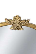 Load image into Gallery viewer, 30x31" Round Wall Mirror with Gold Finish and Decorative Leaf Crest [Online Only]
