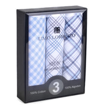 Load image into Gallery viewer, Men's Boxed Fancy Blue Cotton Handkerchiefs 3pcs Set

