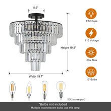 Load image into Gallery viewer, 20' Black Crystal Chandelier Ceiling Light, Modern Luxury 10-Light Flush Mount [Online Only]
