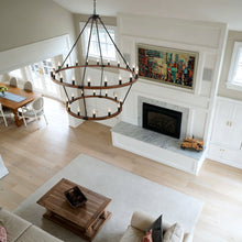 Load image into Gallery viewer, Large Solid Wood Wagon Wheel Chandelier, 2-Tier 32-Lights [Online Only]
