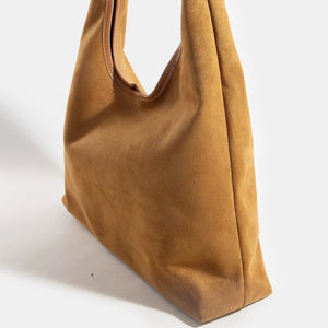 Suede Faux Leather Trim Hobo Bag