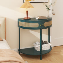Load image into Gallery viewer, Boho Rattan Semi Circle End Table With Sliding Rattan Door [Online Only]
