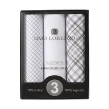 Load image into Gallery viewer, Men's Cotton Solid, Striped &amp; Plaid Gray Handkerchiefs 3 Pcs Set
