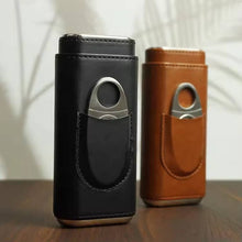Load image into Gallery viewer, Genuine Leather Cigar Case, Wood Lined Humidor with Cutter
