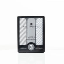 Load image into Gallery viewer, Men's Boxed Fancy Gray Cotton Handkerchiefs 3pcs Set
