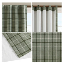 Load image into Gallery viewer, Plaid Rod Pocket and Back Tab Curtain Panel with Fleece Lining Green 50x84 [Online Only]
