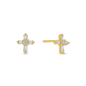 Baguette Cross Stud Earrings