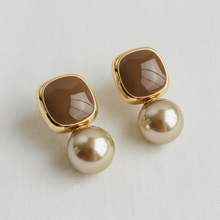 Load image into Gallery viewer, Vintage Inspired Square Enamel and Pearl Stud Earrings
