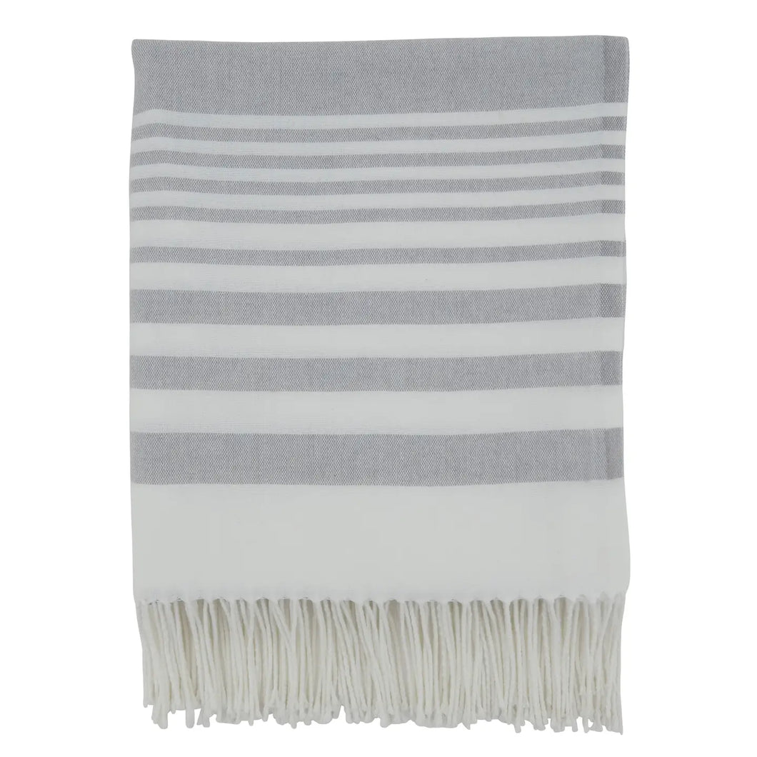 Gray Striped Throw with Tasseled Edges