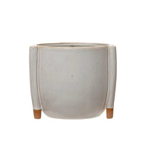Load image into Gallery viewer, Medium Stoneware Footed Planter with Reactive Glaze
