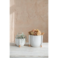 Load image into Gallery viewer, Medium Stoneware Footed Planter with Reactive Glaze
