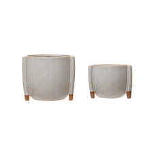 Load image into Gallery viewer, Medium Stoneware Footed Planter with Reactive Glaze
