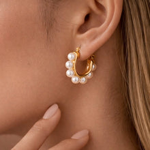 Load image into Gallery viewer, The Rylee Pearl Hoop Earrings
