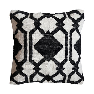 Black & White Woven Wool & Cotton Pillow