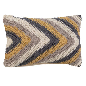 Cotton Crocheted Lumbar Pillow w/ Chevron Pattern