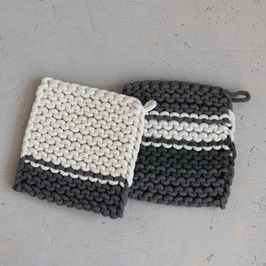Grey & Cream Color Blocked Crochet Pot Holders