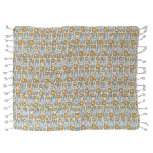Load image into Gallery viewer, Woven Throw Blanket with Flowers &amp; Braided Pom Pom Tassels
