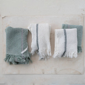 Cotton Waffle Weave Tea Towels w/ Fringe (2 Colors)