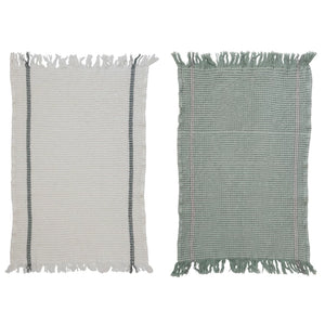 Cotton Waffle Weave Tea Towels w/ Fringe (2 Colors)