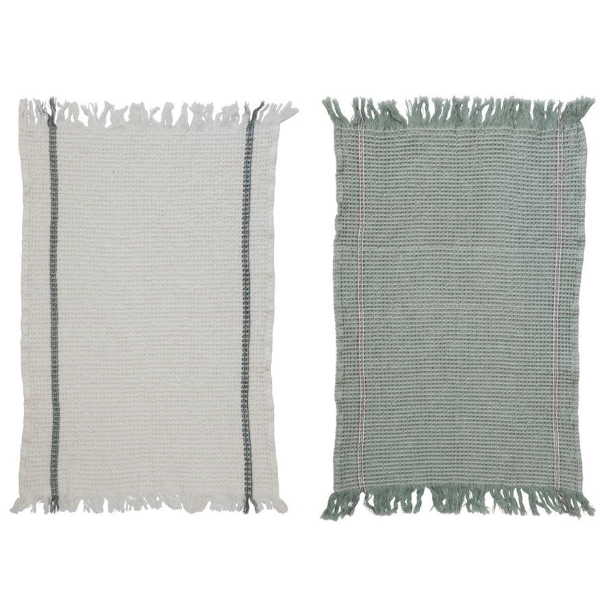 Cotton Waffle Weave Tea Towels w/ Fringe (2 Colors)