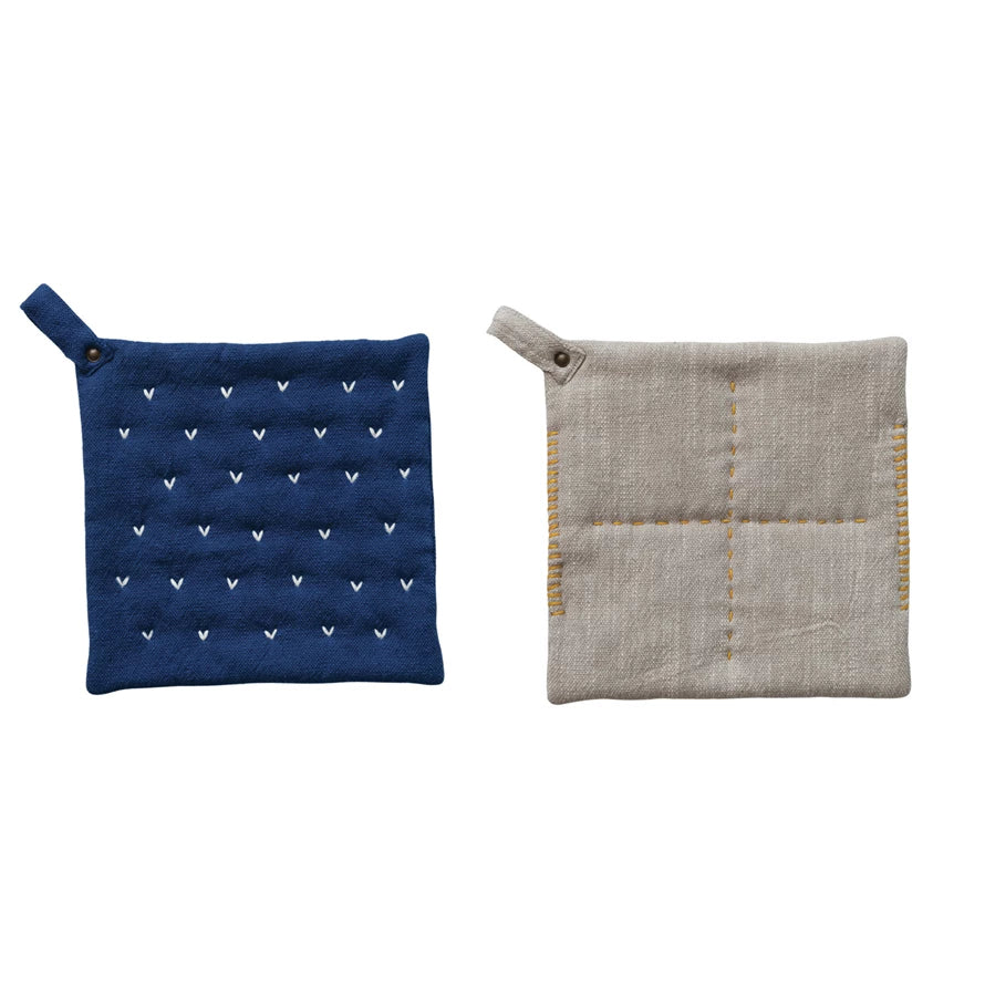 Cotton Slub Pot Holder w/ Kantha Stitch (2 Styles)