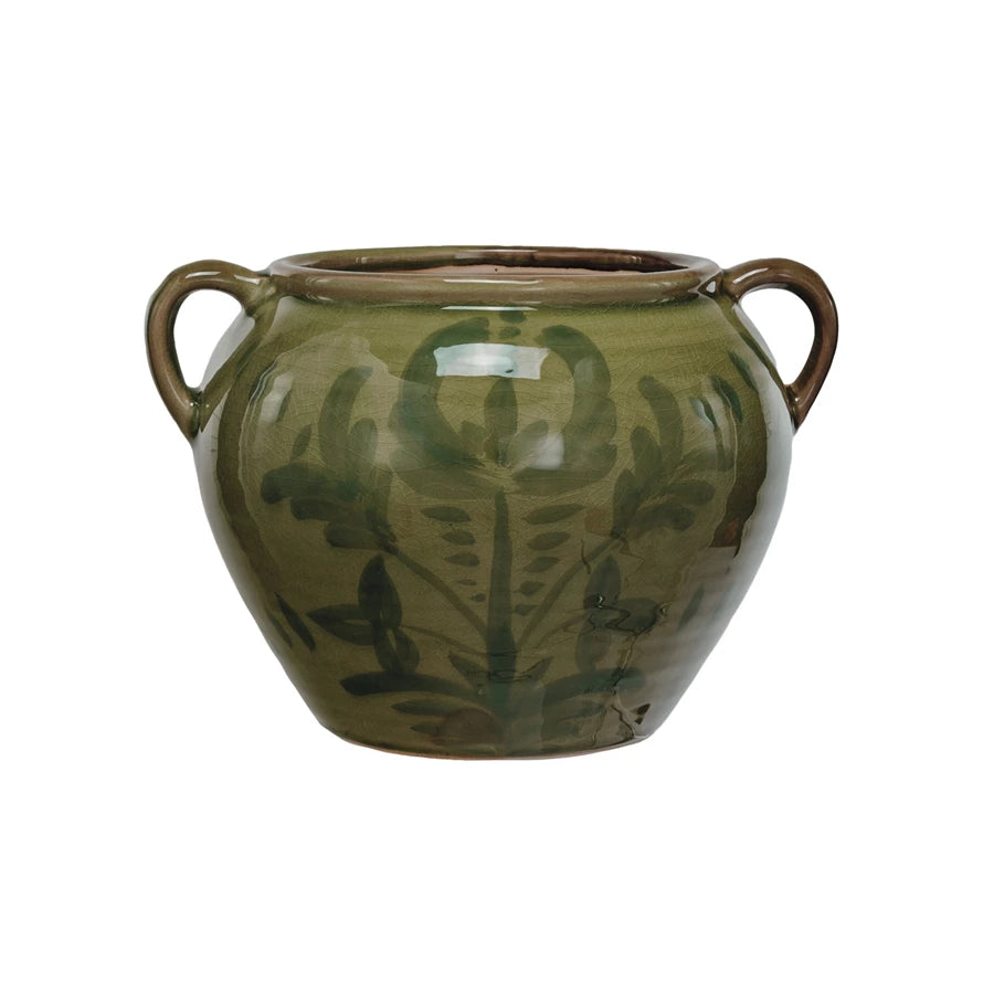 Hand-Painted Terra-cotta Urn w/ Handles
