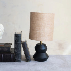 Black Mango Wood Table Lamp with Jute Shade