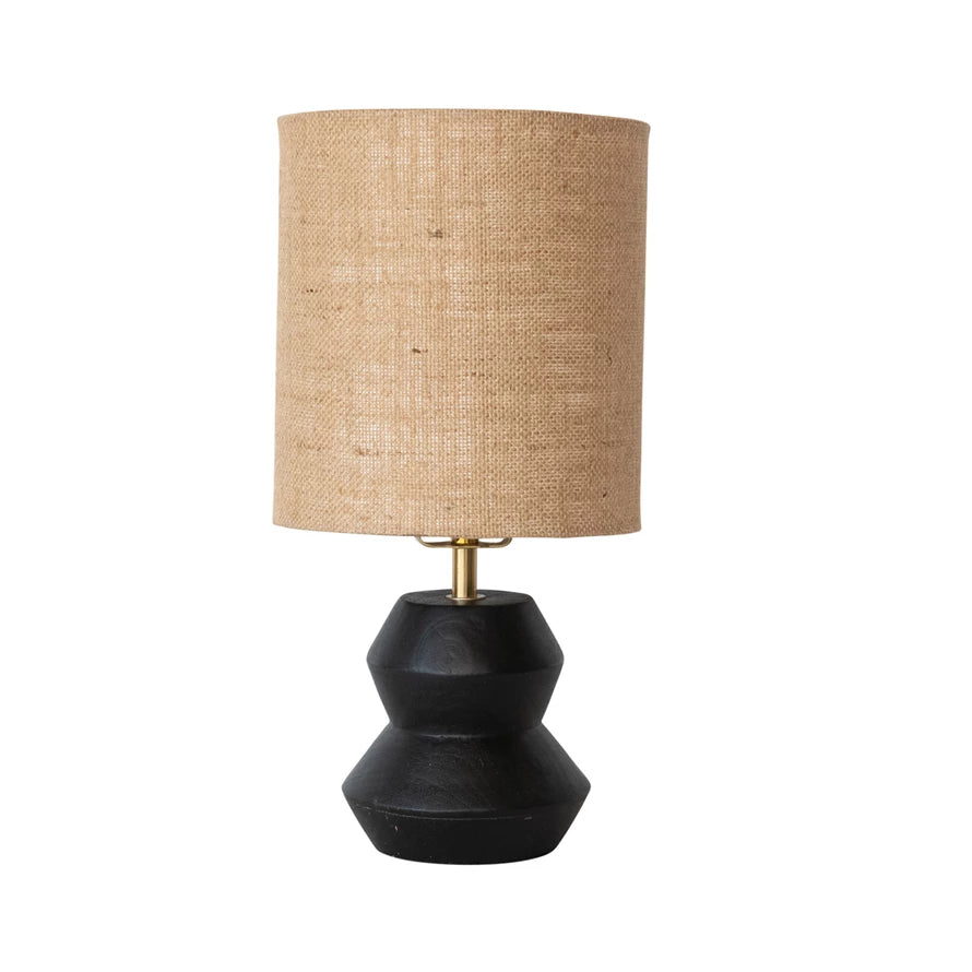 Black Mango Wood Table Lamp with Jute Shade