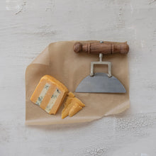 Load image into Gallery viewer, Stainless Steel Cheese Knife with Brass Detail &amp; Acacia Wood Handle
