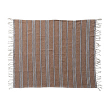 Load image into Gallery viewer, Cotton Blend Throw with Stripes &amp; Fringe
