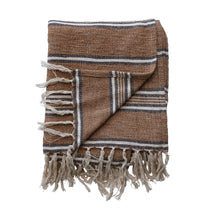 Load image into Gallery viewer, Cotton Blend Throw with Stripes &amp; Fringe
