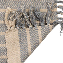 Load image into Gallery viewer, Blue &amp; Natural Woven Recycled Cotton Blend Throw with Stripes &amp; Fringe
