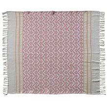 Load image into Gallery viewer, Pink &amp; Mustard Woven Recycled Cotton Blend Jacquard Throw with Stripes &amp; Tassels
