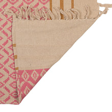 Load image into Gallery viewer, Pink &amp; Mustard Woven Recycled Cotton Blend Jacquard Throw with Stripes &amp; Tassels
