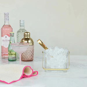 Textured Glass Ice Bucket with Tongs