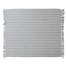 Load image into Gallery viewer, Light Blue &amp; Brown Stripe Woven Recycled Cotton Blend Striped Throw w/ Fringe

